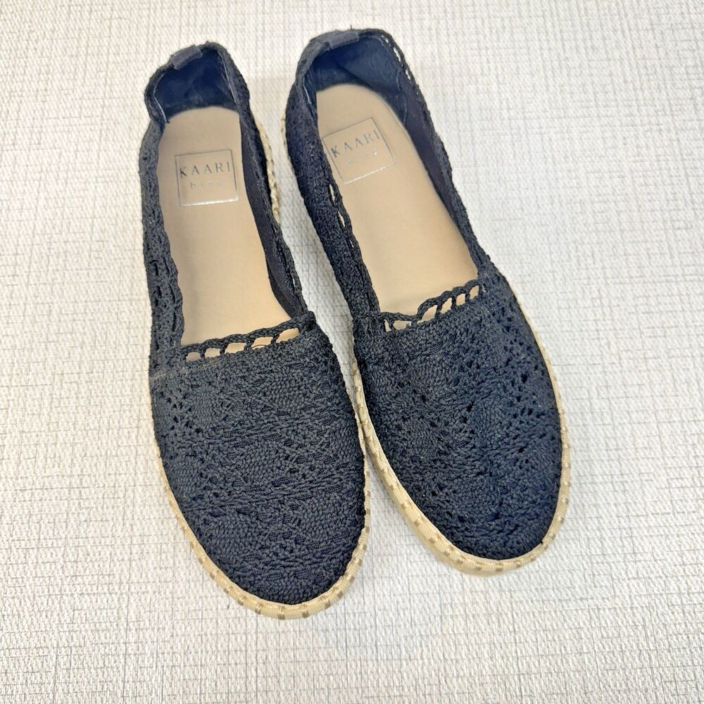 Kaari Blue Livi Espadrilles Womens 8.5 Black Crochet Lace Boho Summer Flats